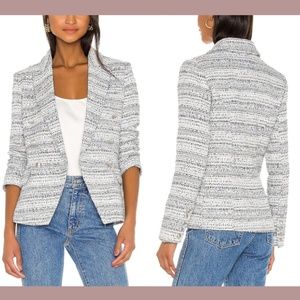 NEW $795 L'agence [ 0 ] Kenzie Double Breasted Blazer in Ivory & Grey